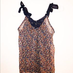 Floral Tie-Strap - Tank (Navy)